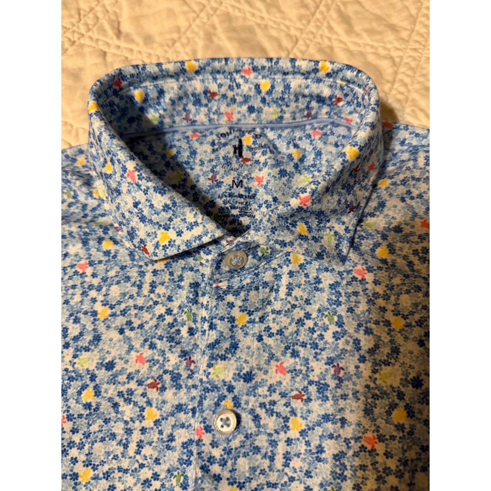 Johnnie O top shelf Polo Shirt Men M Blue Turtle Print Flint Hill National Golf